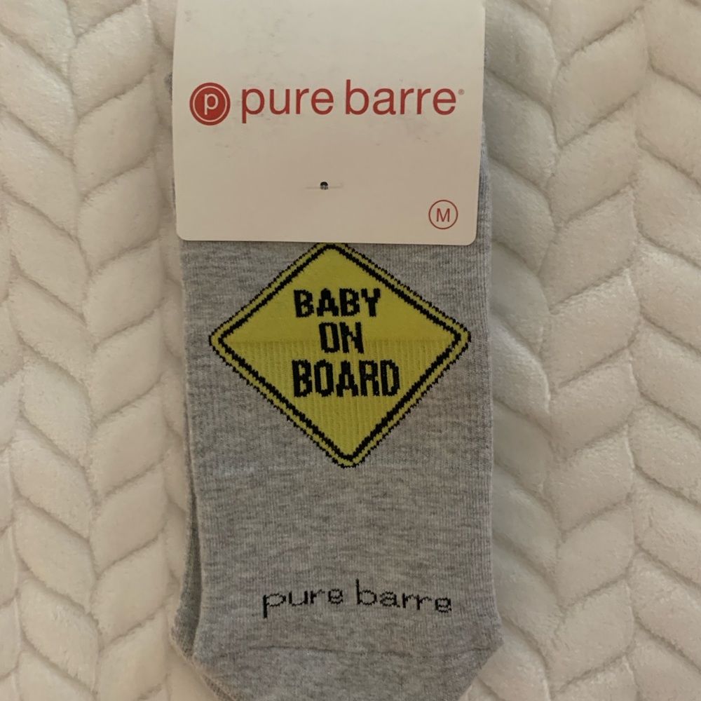 Pure Barre Gray “Baby On Board” Grip Socks [Medium]